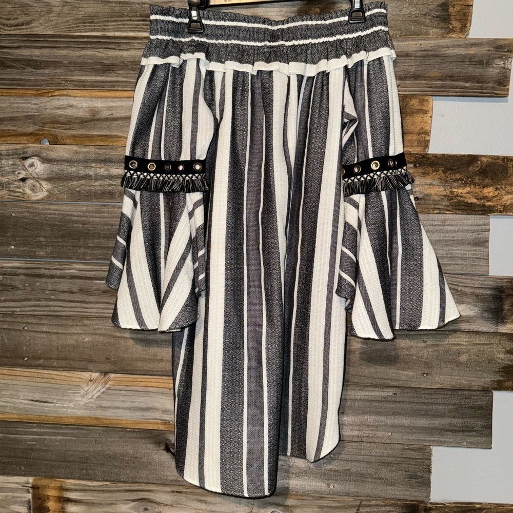MISA Los Angeles Cybele Striped Off-Shoulder Bell Sleeve Mini Dress- Size m - Picture 2 of 7